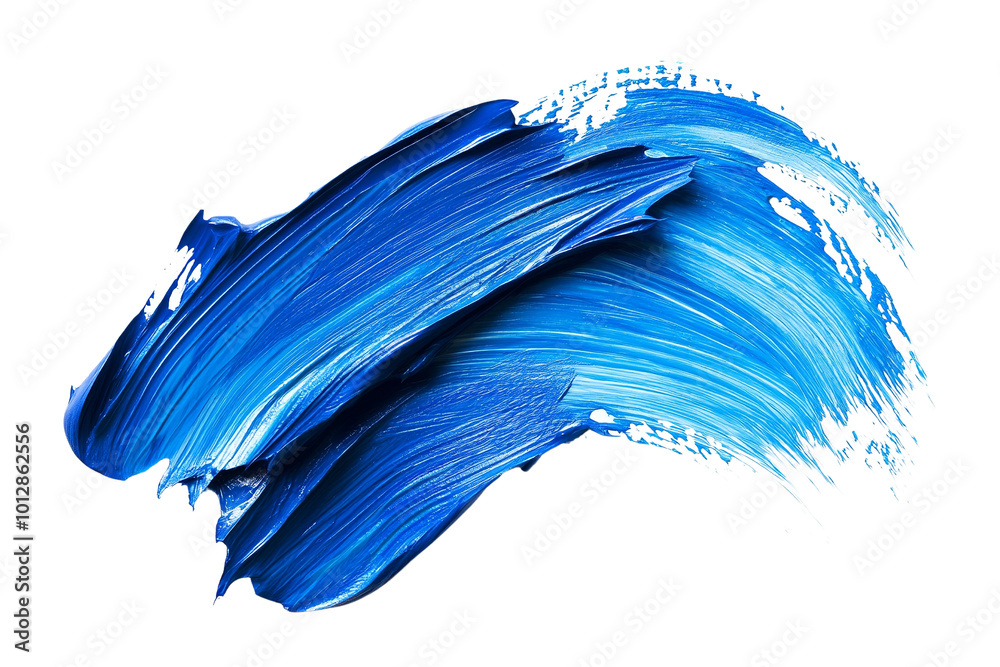Aufkleber a dynamic blue paint stroke on a white isolate background, perfect for design and artistic projects.