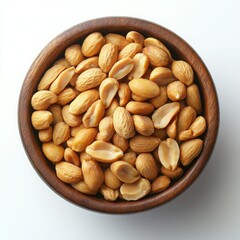Wooden Bowl of Salted Peanuts - Top & Side View, Isolated