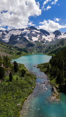 Naklejka premium Multinskoye lake in Altai at sunset