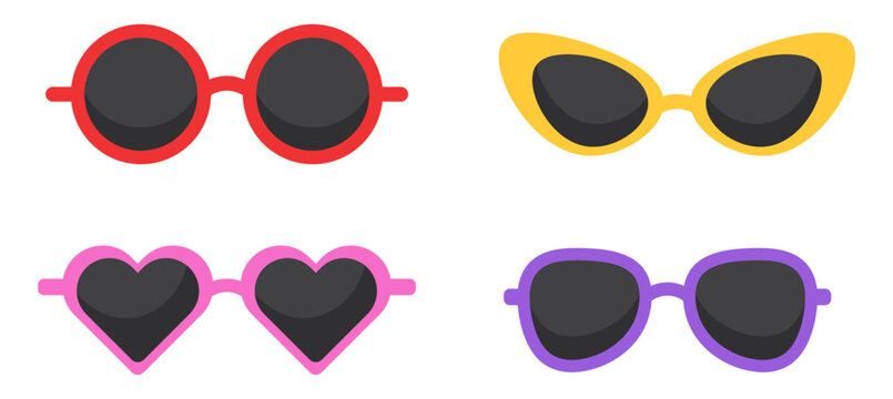 Set of sun glasses colorful clipart flat illustration