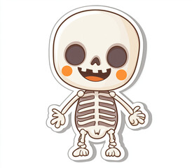 Cute scary skeleton character for Halloween.Cartoon holiday sticker. Autumn pretty pretty isolated character on white background
