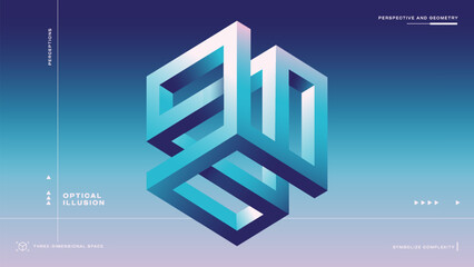 Abstract Minimalist Geometric Designs, Impossible Shapes and Optical Illusion Background vector illustration