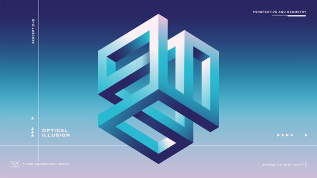 Abstract Minimalist Geometric Designs, Impossible Shapes and Optical Illusion Background vector illustration