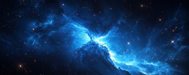 Stars and nebulae in a captivating blue galaxy dance in the cosmos