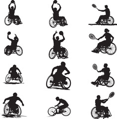Dynamic Wheelchair Sports Silhouettes in Black and White