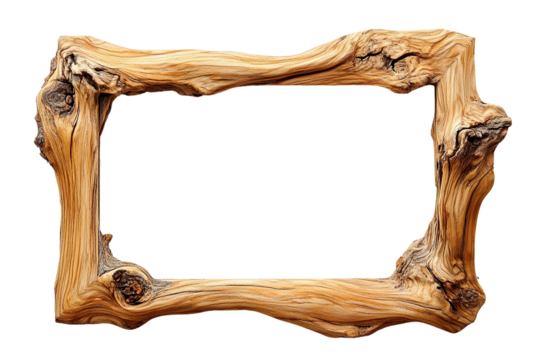 Artistic wooden frame with a unique rustic design, perfect for showcasing artwork or photographs.