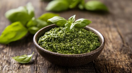 Italian basil pesto on wood