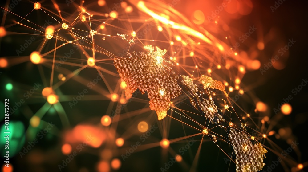  a digital representation of a connected world with network lines and nodes.