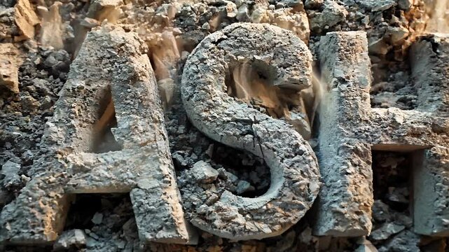 Dusty Stone Letters Falling into Place in Slow Motion