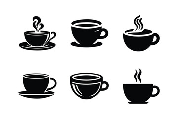 Fototapeta premium Coffee cup icon silhouette set. Cup a coffee icon vector illustration white background.