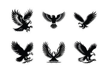 Obraz premium Eagle icon silhouette illustration vector set. Eagle set white background