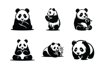 Panda silhouette icon set. Vector illustration of a panda on white background. © Nezamur