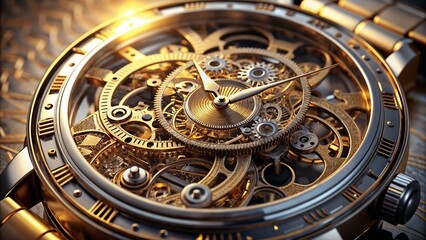Obraz premium Photorealistic antique pocket watch resting on a rustic wooden table with warm sunlight