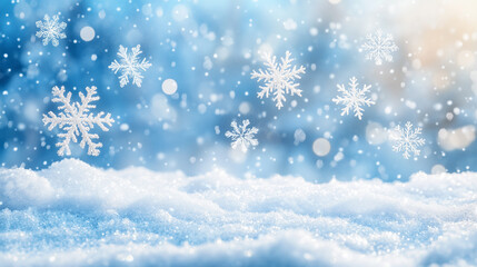 Naklejka premium A cheerful winter scene with a bright, sky-blue background covered in softly falling snowflakes