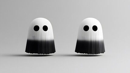Fototapeta premium Two whimsical ghost figures with a gradient design on a sleek gray background.