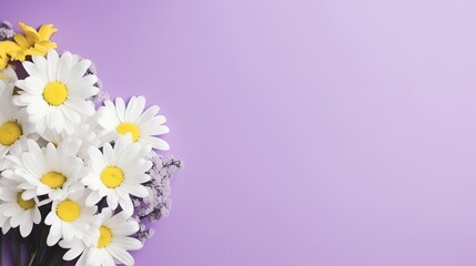 Daisy Blossoms Scattered on Lavender Canvas