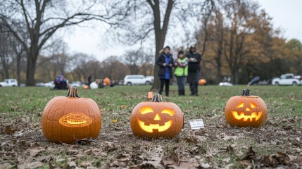 A Halloween party on an alien planet glowing pumpkins with strange
