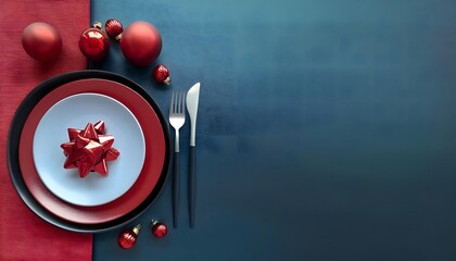 Red and black Christmas background concept Elegant Christmas table setting in red and black.