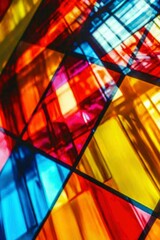 Abstract Stained Glass Window with Vivid Colors and Geometric Shapes