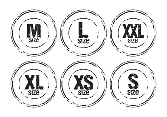 Grunge Style Size Badges on Black Colour