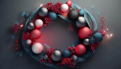 Obraz premium Red and black Christmas background concept Red and black holiday wreath with glowing lights.