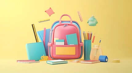 Back to School Supplies with Backpack  Books  Pencils  Rulers and Eraser