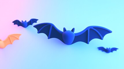 Colorful 3D bats flying in a vibrant gradient background