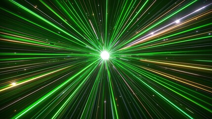 Obraz premium Abstract background with green and gold light rays radiating from a central point.