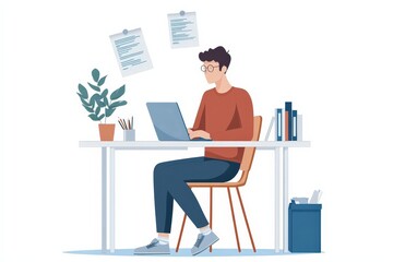 Young Man Learning About Finance at Desk