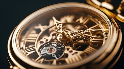 Intricate Golden Pocket Watch Close-Up Photography