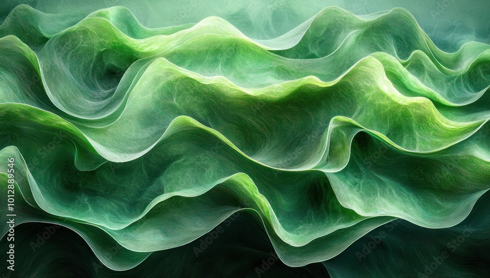 Canvas Prints Abstract Green Wavy Landscape