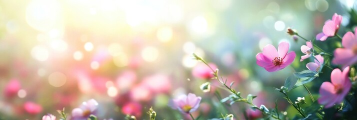 flowers on branch on yellow and blue gradient background with bokeh light effect