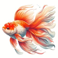 Illustration of a Vibrant Goldfish with Flowing Fins