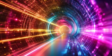 Colorful technology glowing light tunnel background