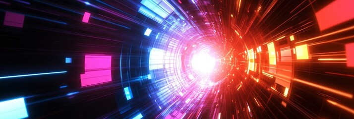 Colorful technology glowing light tunnel background