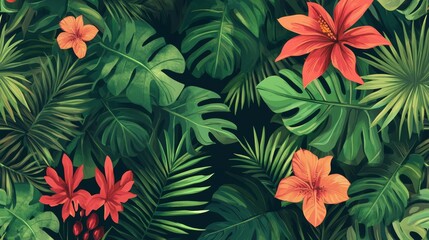 Tropical Leaves and Flowers Background Design