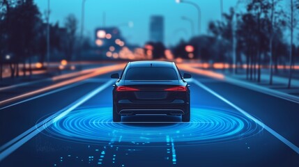 Futuristic driver less smart autonomous car with  radar signal system on road