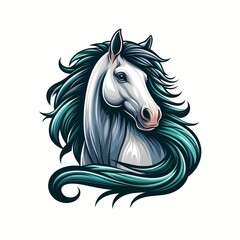 Illustration of a majestic white horse with flowing turquoise mane