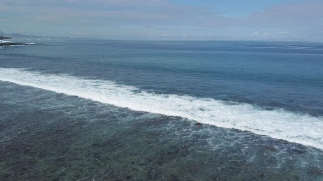 Aerial view in Mauritius over Pointe aux Piments beach, a beautiful tropical beach in the Indian Ocean