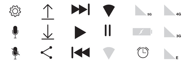 Set of android status bar icon vector set . status bar icon vector for mobile phone , UI design, smart phone status bar icon vector.