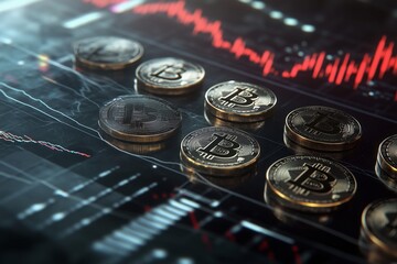 Bitcoin Coins with 3D Trading Chart Illustration 