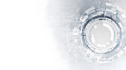 Obraz premium Abstract grey and white technology background with tech elements, highlighting a high-tech communication concept and innovation, featuring a circular space for custom text