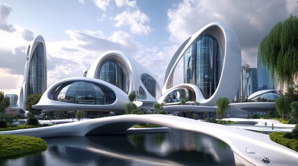 Modern Futuristic Cityscape with Unique Architecture