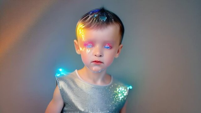 Futuristic Boy Transitions to an Elderly Man in a Digital Timeline Generative AI