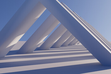 3d render illustration The image is a white and blue abstract of a building with a lot of white lines