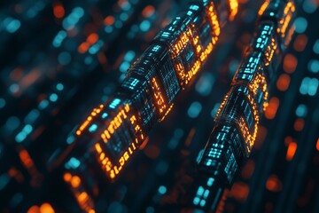 Digital blockchain concept illustrating futuristic data transfer and binary code connectivity