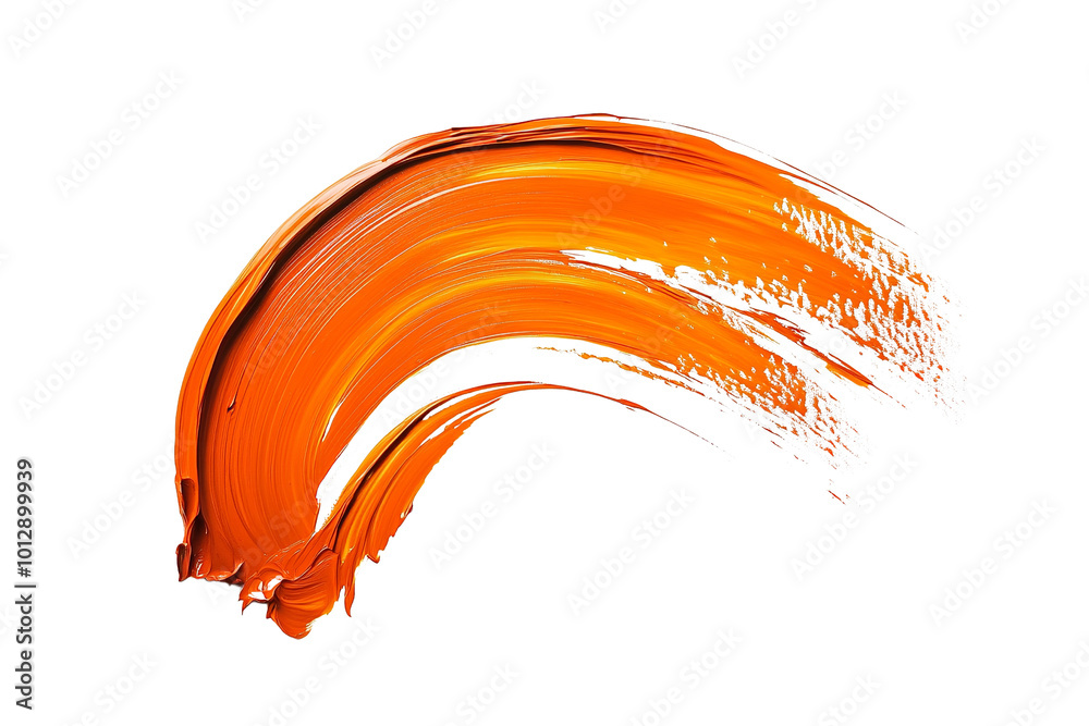 Aufkleber Vibrant orange paint stroke with dynamic texture on transparent background.