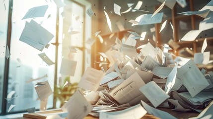 A white paper is flying in the air