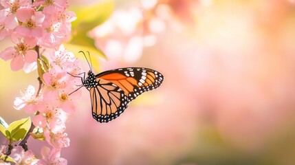 Monarch Butterfly on Pink Blossoms