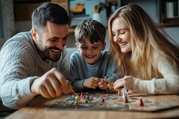 Fototapeta premium A Family Playing a Board Game Together, Enjoying a Fun and Relaxing Activity